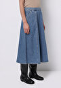 thumb-Regular Fit Düz Fermuarlı Kadın Mavi Etek