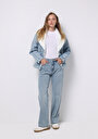 thumb-Straight Fit Orta Bel Tam Boy Paça Kadın İndigo Jean Pantolon