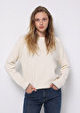 thumb-Regular Fit Yuvarlak Yaka Düz Kadın Ekru Kazak