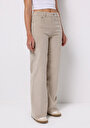 thumb-Berry Fit Yüksel Bel Geniş Paça Kadın Bej  Pantolon