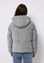 thumb-Regular Fit Kapüşonlu Fermuarlı Astarlı  Kadın Gri Mont