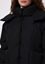 thumb-Regular Fit Kapüşonlu Fermuarlı Astarlı Çıkarılabilir Kapüşonlu Kadın Siyah Mont
