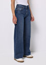 thumb-Regular Fit Yüksel Bel Geniş Paça Kadın İndigo Jean Pantolon
