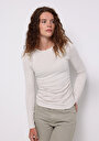 thumb-Slim Fit Yuvarlak Yaka Düz Kadın Ekru Tişört