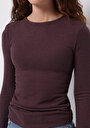thumb-Slim Fit Yuvarlak Yaka Düz Kadın Mor Tişört