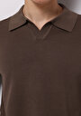 thumb-Regular Fit Polo Yaka Jakarlı Erkek Kahverengi Kazak