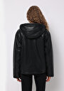 thumb-Regular Fit Kapüşonlu Fermuarlı Astarlı Çift Yönlü Kadın Antrasit Mont Pu