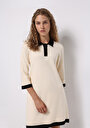 thumb-Regular Fit Düz Kadın Ekru ¾ Kol Elbise