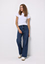 thumb-Regular Fit Yüksel Bel Geniş Paça Kadın Koyu İndigo Jean Pantolon