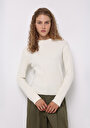 thumb-Regular Fit Yuvarlak Yaka Düz Kadın Beyaz Kazak