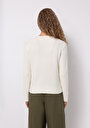 thumb-Regular Fit Yuvarlak Yaka Düz Kadın Beyaz Kazak