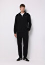 thumb-Loose Fit Orta Bel Düz Erkek Siyah Eşofman Altı
