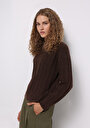 thumb-Regular Fit Yarım Balıkçı Yaka Düz Kadın Kahverengi Kazak