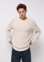 thumb-Regular Fit Yuvarlak Yaka Jakarlı Erkek Ekru Kazak