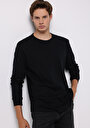 thumb-Regular Fit Yuvarlak Yaka Düz Erkek Siyah Uzun Kol Tişört