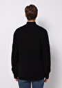 thumb-Regular Fit High Neck Jakarlı Erkek Siyah Kazak