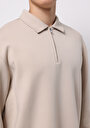 thumb-Comfort Fit Polo Yaka Düz Erkek Bej Uzun Kol Tişört