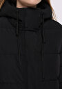 thumb-Regular Fit Kapüşonlu Fermuarlı Astarlı Suya Dayanıklı Kadın Siyah Kaban