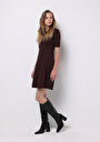 thumb-Slim Fit Düz Kadın Bordo Kısa Kol Elbise
