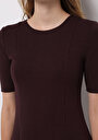 thumb-Slim Fit Düz Kadın Bordo Kısa Kol Elbise