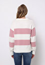 thumb-Regular Fit Polo Yaka Çizgili Kadın Pembe Kazak