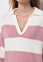 thumb-Regular Fit Polo Yaka Çizgili Kadın Pembe Kazak