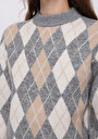 thumb-Regular Fit Yuvarlak Yaka Baskılı Kadın Gri Kazak