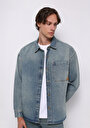 thumb-Oversize Fit   Erkek Mavi Shacket