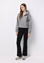 thumb-Regular Fit Kapüşonlu Fermuarlı Astarsız  Kadın Gri Ceket