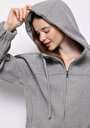 thumb-Regular Fit Kapüşonlu Fermuarlı Astarsız  Kadın Gri Ceket