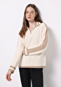 thumb-Regular Fit Fermuarlı Düz Kadın Ekru Kazak