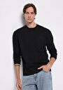 thumb-Comfort Fit Yuvarlak Yaka Düz Erkek Siyah Uzun Kol Tişört