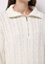 thumb-Oversize Fermuarlı Düz Kadın Ekru Kazak