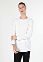 thumb-Regular Fit Yuvarlak Yaka Düz Erkek Beyaz Uzun Kol Örme Tişört