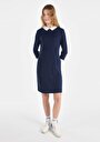 thumb-Regular Fit Düz Kadın Örme Lacivert Uzun Kol Elbise