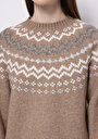 thumb-Regular Fit Turtle Neck Baskılı Kadın Bej Kazak