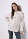 thumb-Relax Fit Shirt Neck Baskılı Kadın Ekru Uzun Kol Gömlek