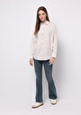 thumb-Relax Fit Shirt Neck Baskılı Kadın Ekru Uzun Kol Gömlek