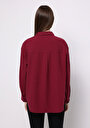 thumb-Relax Fit Shirt Neck Düz Kadın Bordo Uzun Kol Gömlek