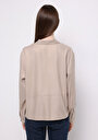 thumb-Relax Fit Shirt Neck Düz Kadın Bej Uzun Kol Gömlek
