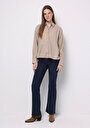 thumb-Relax Fit Shirt Neck Düz Kadın Bej Uzun Kol Gömlek