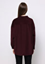 thumb-Relax Fit Shirt Neck Düz Kadın Bordo Uzun Kol Gömlek