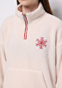 thumb-Regular Fit Fermuarlı Nakışlı Kadın Ekru Sweatshirt