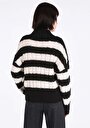 thumb-Regular Fit Yarım Balıkçı Yaka Çizgili Kadın Siyah Kazak
