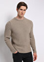 thumb-Regular Fit Yuvarlak Yaka Jakarlı Erkek Bej Kazak