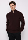 thumb-Regular Fit Dik Yaka Jakarlı Erkek Bordo Kazak