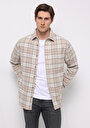 thumb-Regular Fit Shirt Neck Ekoseli Erkek Bej Uzun Kol Gömlek