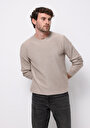 thumb-Regular Fit Yuvarlak Yaka Jakarlı Erkek Bej Kazak