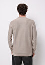 thumb-Regular Fit Yuvarlak Yaka Jakarlı Erkek Bej Kazak