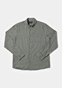 thumb-Regular Fit Dokuma Shirt Neck Kareli Erkek Yeşil Uzun Kol Gömlek